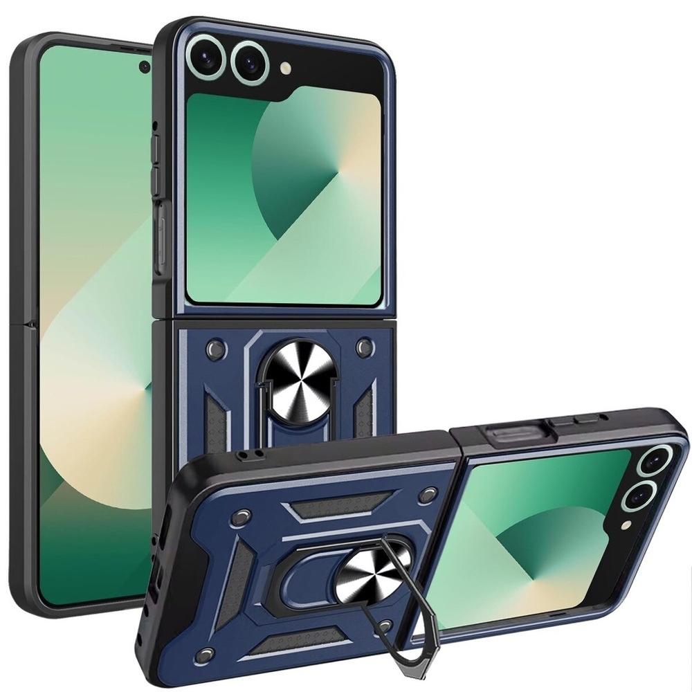 Blue Protective Phone Case with Ring Stand For Samsung Galaxy Flip 7